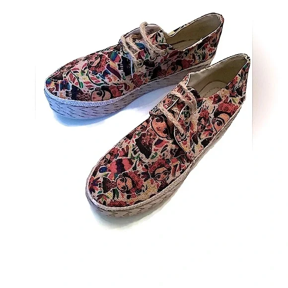 Espadrilles With Frida Kahlo Floral Print 7.5 Made in Mexico Like New - Picture 4 of 10